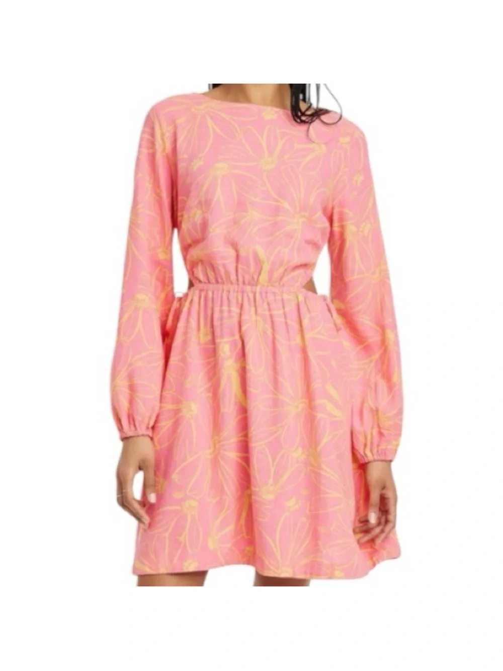 Universal Thread Pink Mini Dress with Yellow Floral Print